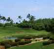 The par-3 eighth hole on the Kiele course at Kauai Lagoons plays downhill over water. 
