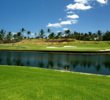 Water comes into play on the approach shot of the par-4 15th at the Waikoloa Resort Beach Course.