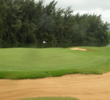 The par-3 13th on the Arnold Palmer Course at Turtle Bay Resort plays some 200 yards from the tips over water.