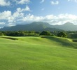 The par-4 17th hole at the Prince Course at Princeville resort plays on high ground back towards the clubhouse. 