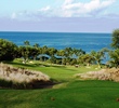 The par-4 second hole at Mauna Kea Golf Course plays downhill.