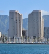 The Hawaii Prince Hotel Waikiki features two towers overlooking the ocean. 