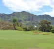 The 11th green at Puakea Golf Course features some nice mountain views. 