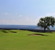 The 17th hole of the Kings' Course at Waikoloa Beach Resort features a barren lava field of black rock as a backdrop. 