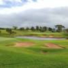 A view of a hole with water and bunkers coming into play at Royal Kunia Country Club.