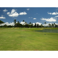 The finishing hole on the B side of Hawaii Prince Golf Club has two water hzards on the way to a green 440 yards away.