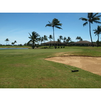 The green on the ninth hole on the A side of Hawaii Prince Golf Club is well protected by water and sand.
