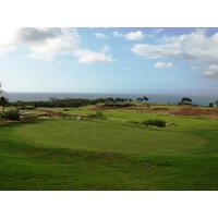 The par-5 14th at Hapuna Golf Course plays uphill and to the right.