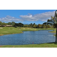 A large pond comes into play on several holes on Ewa Beach Golf Club's back nine, like the par-5 10th. 